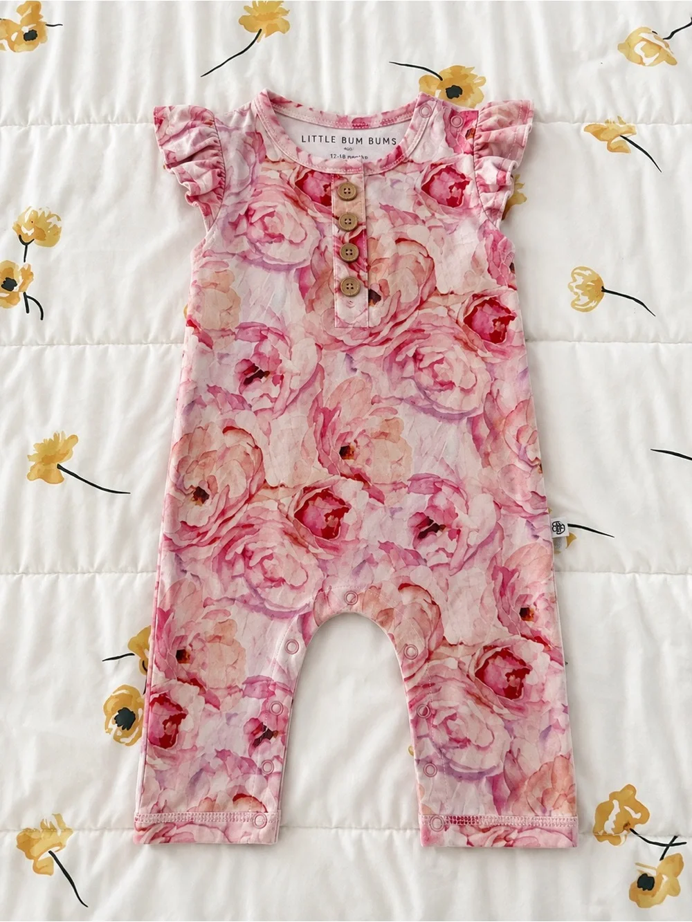 Bums and Roses - Rose print Ruffle-Sleeve Bamboo romper